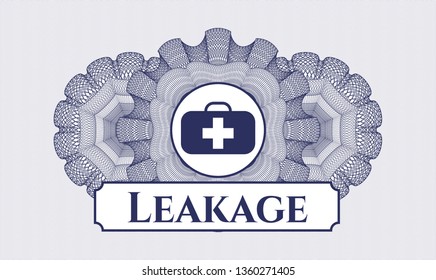 Blue linear rosette with medical briefcase icon and Leakage text inside