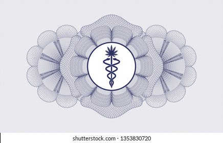 Blue linear rosette with medical marijuana icon inside