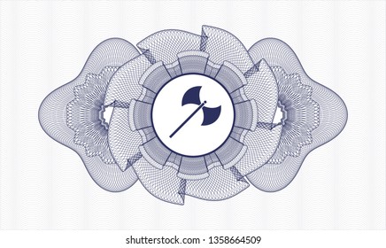 Blue linear rosette with medieval axe icon inside