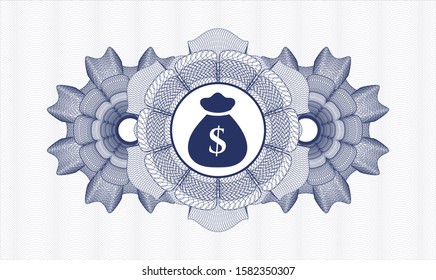 Blue linear rosette with money bag icon inside