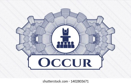 Blue linear rosette with motivational speech icon and Occur text inside