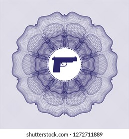 Blue linear rosette with pistol icon inside