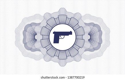 Blue linear rosette with pistol icon inside