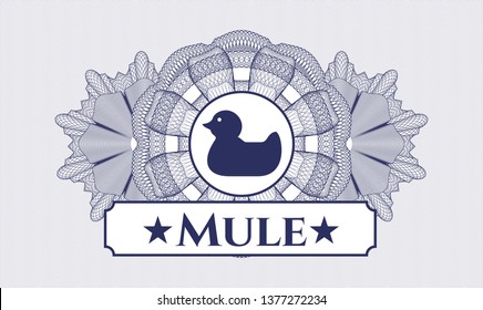 Blue linear rosette with rubber duck icon and Mule text inside