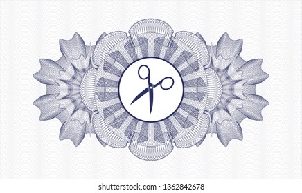 Blue linear rosette with scissors icon inside