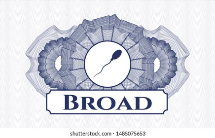 Blue linear rosette with sperm icon and Broad text inside