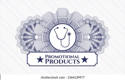 Blue linear rosette with stethoscope icon and Promotional Products text inside