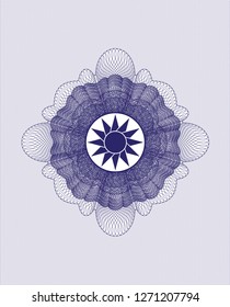 Blue linear rosette with sun icon inside