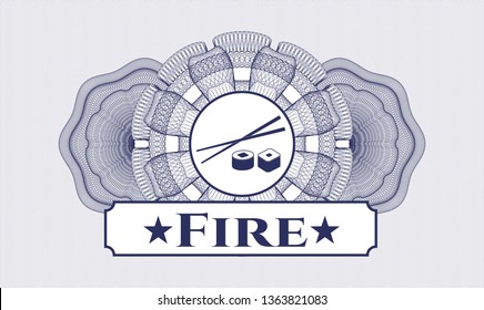 Blue linear rosette with sushi icon and Fire text inside