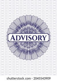 Blue linear rosette with text Advisory inside