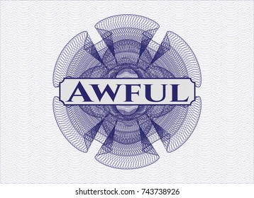 Blue linear rosette with text Awful inside