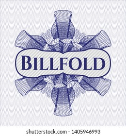 Blue linear rosette with text Billfold inside