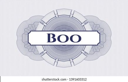 Blue linear rosette with text Boo inside