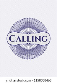 Blue linear rosette with text Calling inside