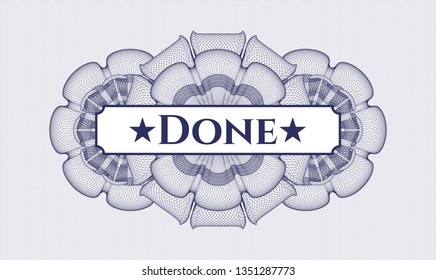 Blue linear rosette with text Done inside