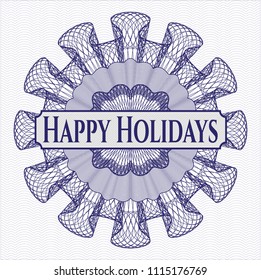  Blue linear rosette with text Happy Holidays inside