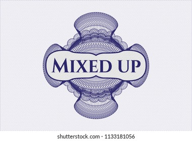 Blue linear rosette with text Mixed up inside