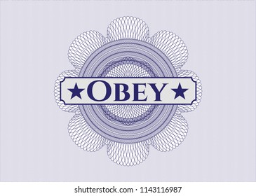 Blue linear rosette with text Obey inside