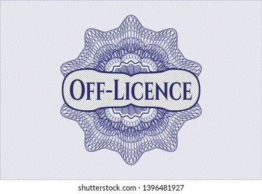 Blue linear rosette with text Off-Licence inside