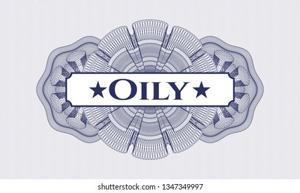 Blue linear rosette with text Oily inside