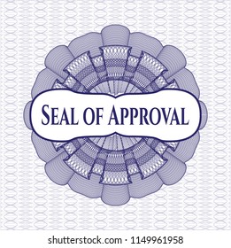 Blue linear rosette with text Seal of Approval inside