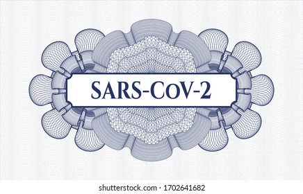 Blue linear rosette. Vector Illustration. Detailed with text SARS-CoV-2 inside