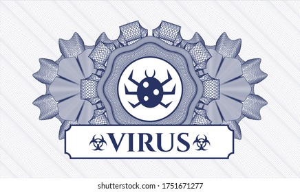 Blue linear rosette. Vector Illustration. Detailed with bug icon and Virus text inside