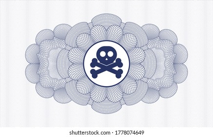 Blue linear rosette. Vector Illustration. Detailed with crossbones icon inside