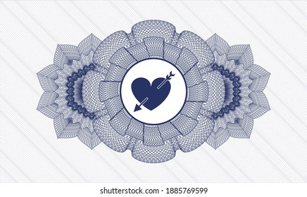 Blue linear rosette. Vector Illustration. Detailed with heart with arrow icon inside