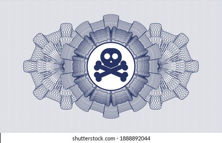 Blue linear rosette. Vector Illustration. Detailed with crossbones icon inside