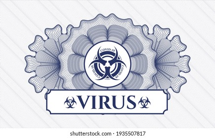Blue linear rosette. Vector Illustration. Detailed with biohazard covid-19 icon and Virus text inside