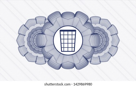 Blue linear rosette with wastepaper basket icon inside
