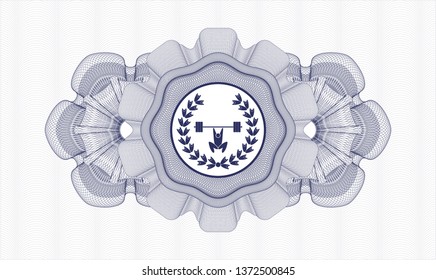 Blue linear rosette with weightlifting inside of crown icon inside