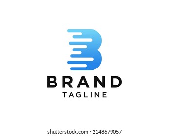 Blue Linear Rounded Style Initial Letter B isolated on White Background. Flat Vector Logo Design Template Element