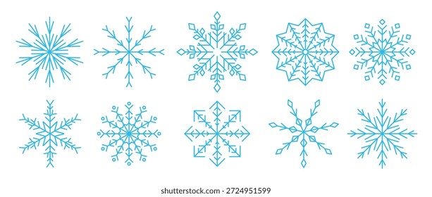 blue linear snowflakes collection simple snow flake icon