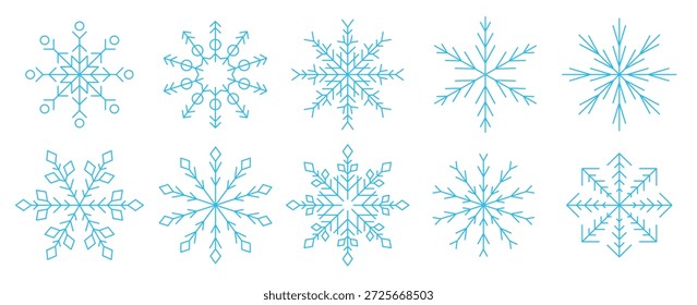 blue linear snowflakes set simple snow flake icon 