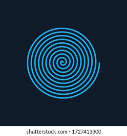 Blue linear spiral. Archimedean spiral. Isolated illustration on white background. Vector.