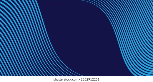 Blue lines in 3D perspective vector abstract background, dynamic linear minimal design, wave lied pattern in dimensional and movement. Eps 10
