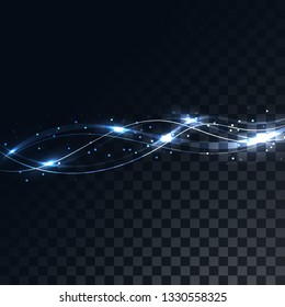 Blue lines abstract energetic magical electric magic waves on a translucent dark squared gray background of squares. Vector illustration.