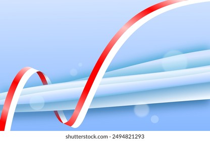 blue lines abstract on blue background with red and white ribbon fluttering, with lighting effect, and space for text. Indonesia's independence day.