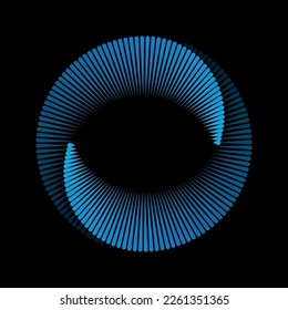 Blue lines in circle abstract background. Yin and yang symbol. Dynamic transition illusion.