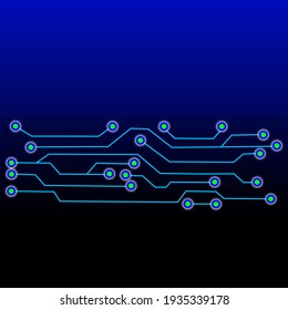 Blue lines with circle at the end in technology theme dark background 