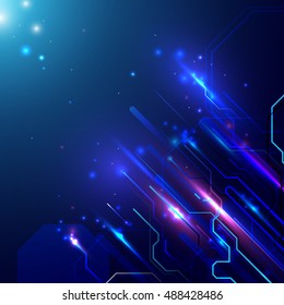 Blue lines Circuit geometric abstract technology in dark blue background