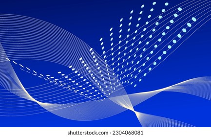 blue lines curve wave with halftone lines and soft gradient abstract background