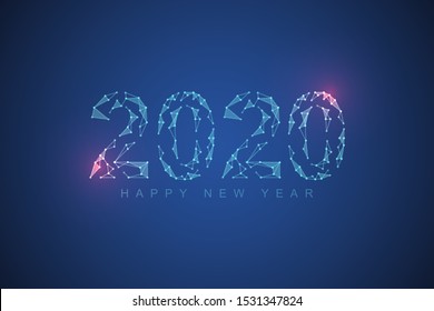 Blue Lines and dot connected to celebrate happy new year 2020. Science fiction scene technology background template. Futuristic vector illustration concept.