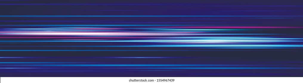 Blue lines. The effect of speed on a blue background. Motion light effect for banners. Red lines of light, speed and movement. Vector lens flare.