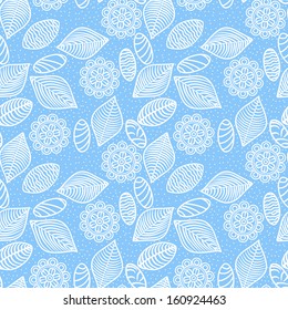 blue lines flowers, leaves and stones seamless pattern wallpaper