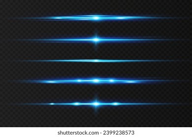 Blue lines of light. Flash Light. Horizontal lines of highlights. Blue neon stripes or flash.