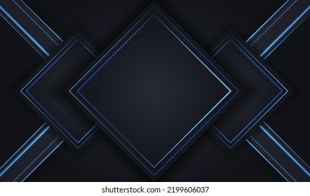 Blue lines luxury on white overlap navy and black shades color background. elegant realistic paper cut style 3d. Vector illustration about precious and beautiful feeling. Rectangle luxury background 