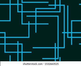 Blue lines on a black background seamless pattern. Striped abstract geometric background in memphis style. Vector illustration
